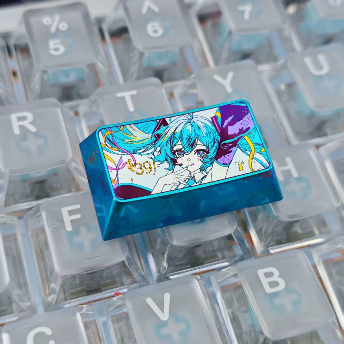 Hatsune Miku 1.75 U titanium alloy personalized keycaps, mechanical keyboard decorative keycaps, anime and game cultural creative keycaps