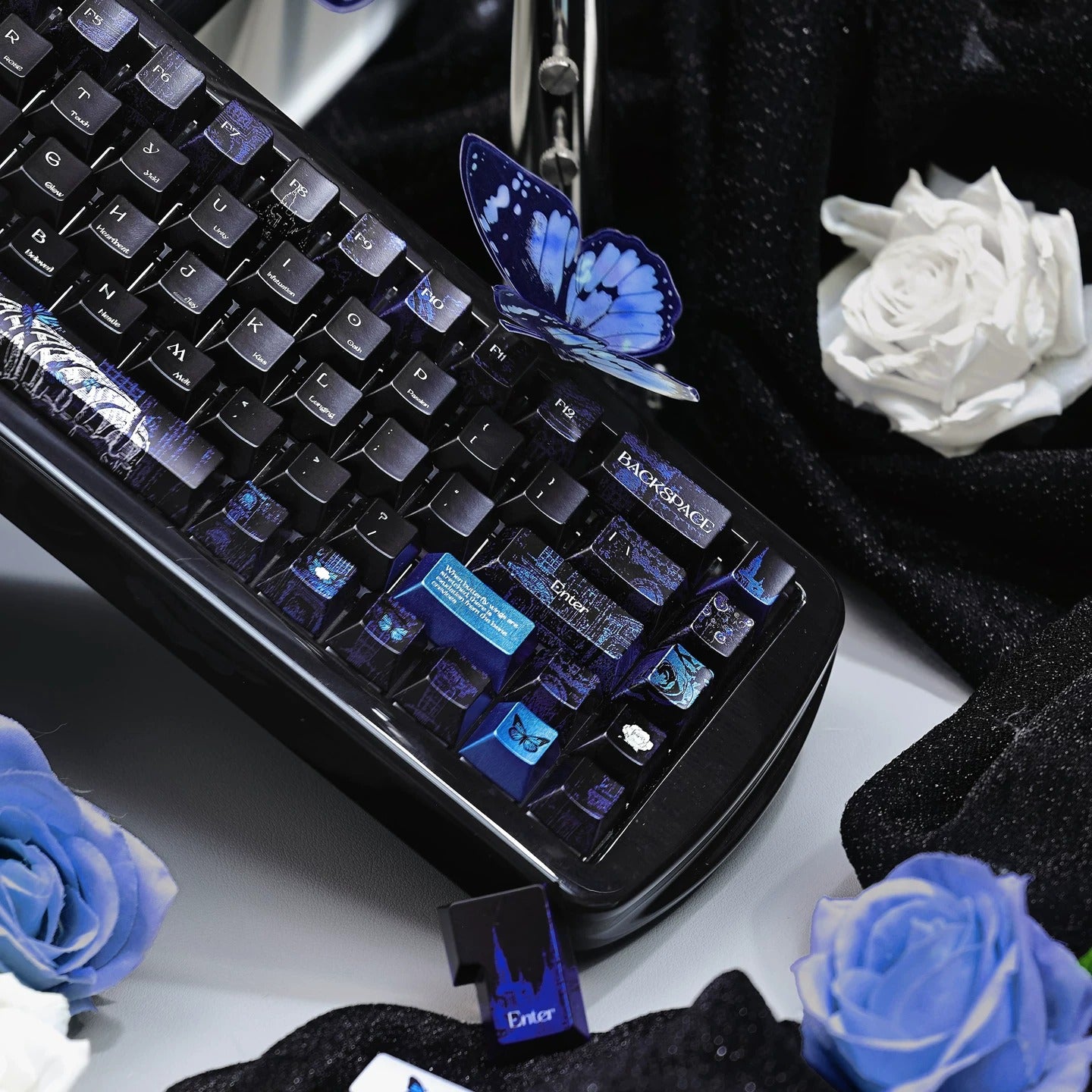 Skeleton Butterfly Keycap Set, Creative Keycap Cultural Art Keycap PBT Material Personalized Keycap Set, Compatible with 61/64/68/75/84/87/104 Key Mechanical Keyboard