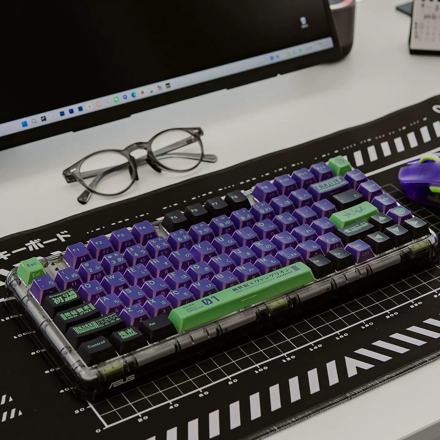 EVA series, EVANGELION-01 theme, folded translucent personalized keycap theme series, PBT material anime game theme creative keycap set