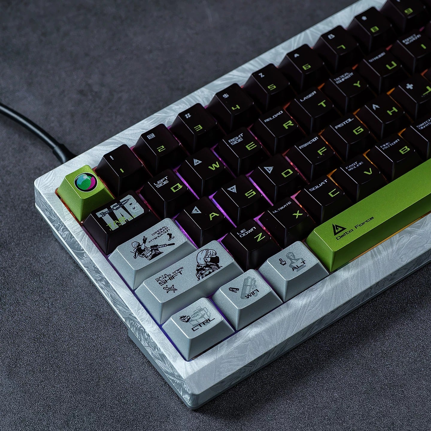 Delta Force themed metallic texture PBT material personalized keycap set, anime and games cultural creative decoration keycap set, compatible with 61/64/68/75/84/87/104 mechanical keyboard