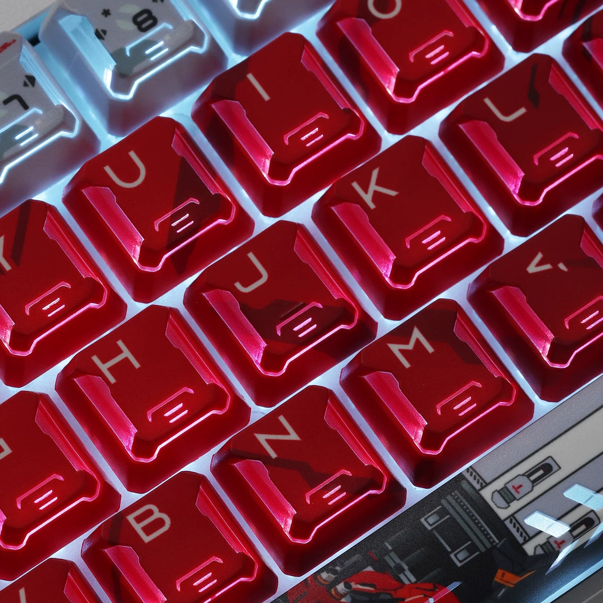Gundam‌， SAZABI，MSN-04, There are two versions: opaque and semi transparent personalized keycaps, mechanical keyboard replacement keycap set, anime and game cultural and creative keycaps set,61/64/68/75/84/87/104 Key Mechanical Keyboard Keycap Set
