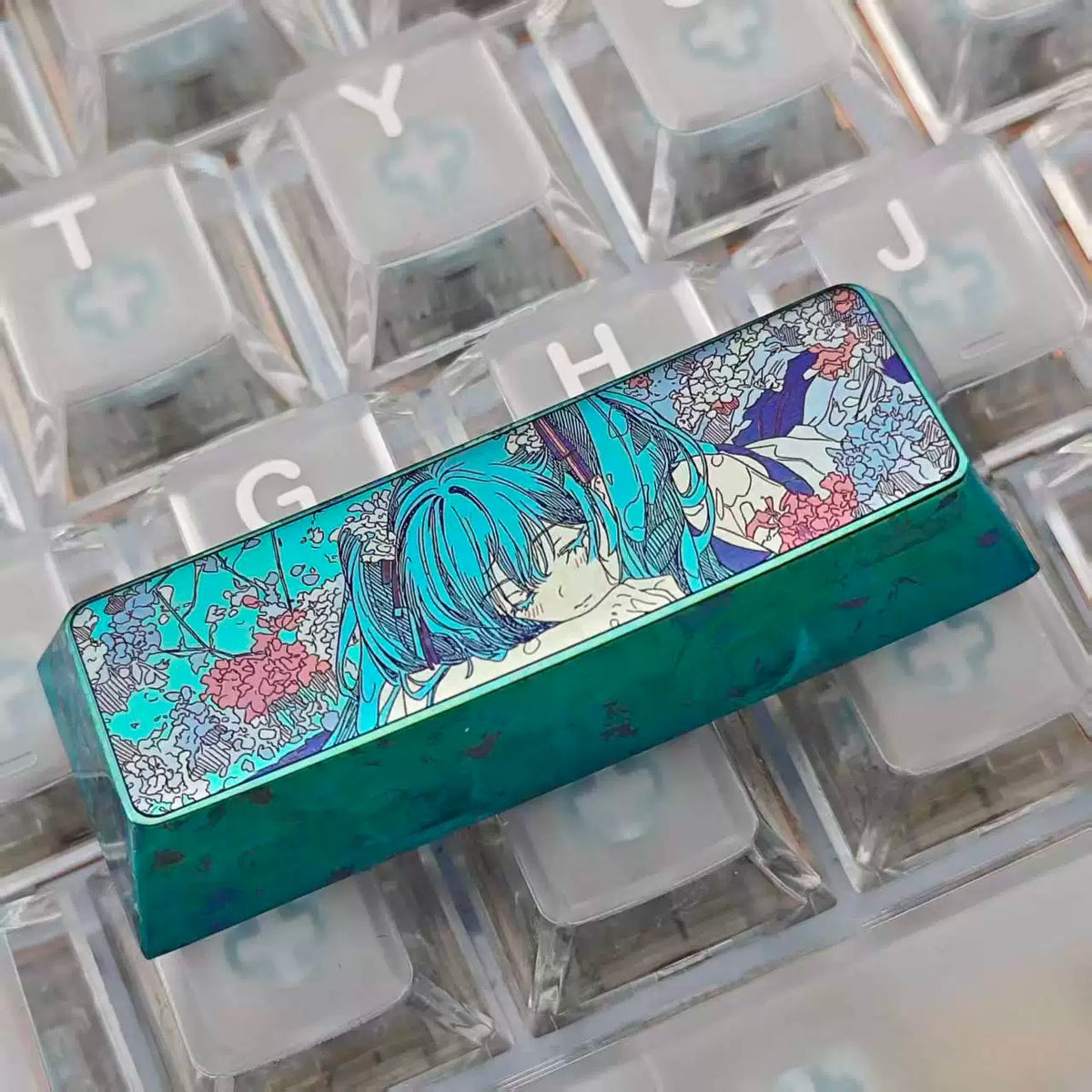 Hatsune Miku, 2.75 U shift,Titanium Alloy Custom Keycaps, suitable for anime, gaming, cultural and creative products, and mechanical keyboard decoration
