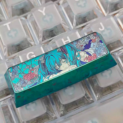 Hatsune Miku, 2.75 U shift,Titanium Alloy Custom Keycaps, suitable for anime, gaming, cultural and creative products, and mechanical keyboard decoration