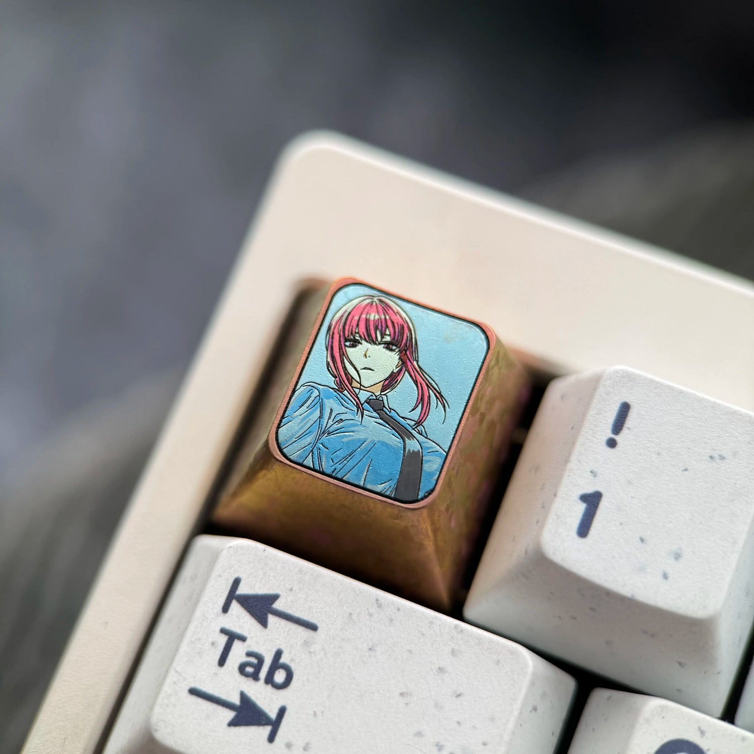 Chainsaw Man, Makima， Two styles/1 U titanium alloy metal personalized keycaps, anime oil painting cultural creative keycaps, mechanical keyboard artistic decorative keycaps