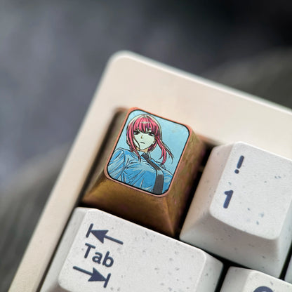 Chainsaw Man, Makima， Two styles/1 U titanium alloy metal personalized keycaps, anime oil painting cultural creative keycaps, mechanical keyboard artistic decorative keycaps