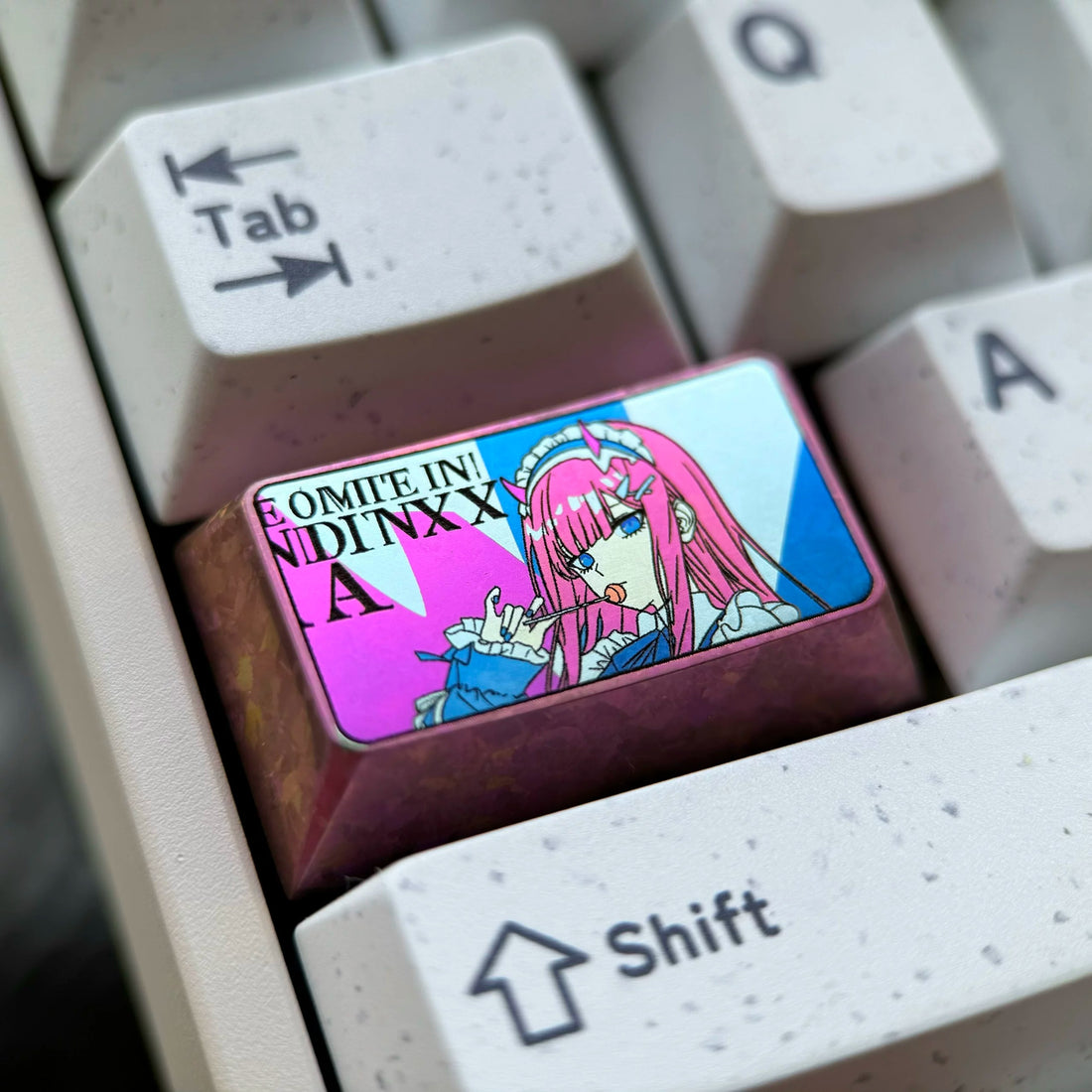 DARLING in the FRANXX, Zero Two 1.75U titanium alloy personalized keycaps, anime, gaming, cultural and creative mechanical keyboard decorative keycaps