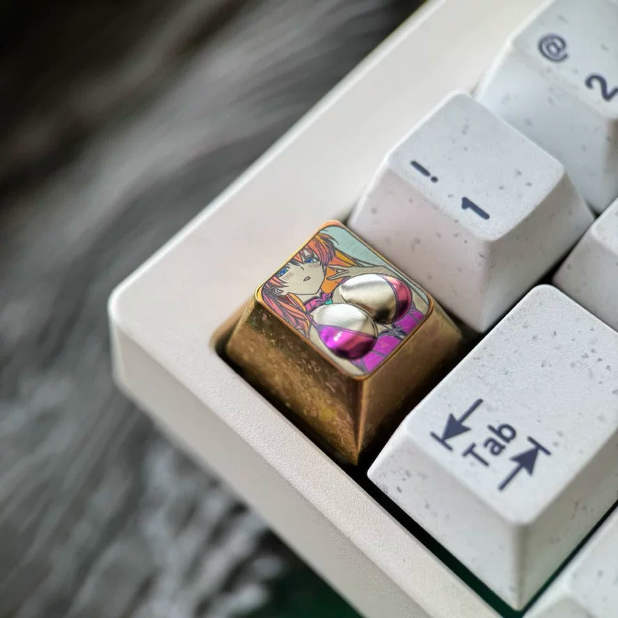 EVA， Asuka, swimsuit three-dimensional carved titanium alloy personalized keycaps, anime and game creative peripheral keyboard decoration keycaps