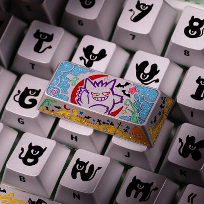 Pok é mon series,gengar themed design, keycaps made of aluminum alloy material CNC integrated precision machining personalized keycaps, mechanical keyboard decorative keycaps