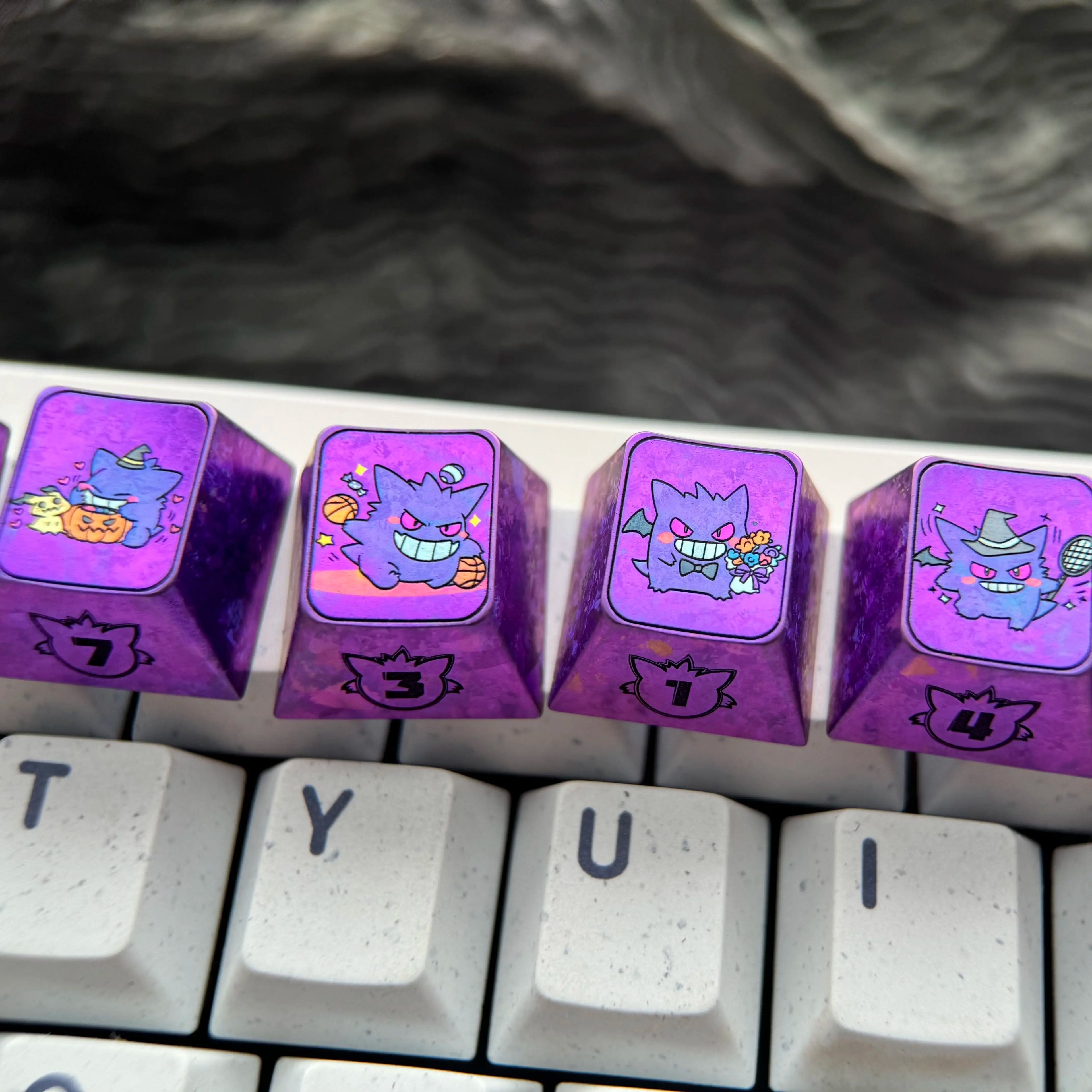 Pok é mon series, gengar themed R4 height, numerical range of 1-0, titanium alloy personalized keycaps, anime and game creative decorative keycaps