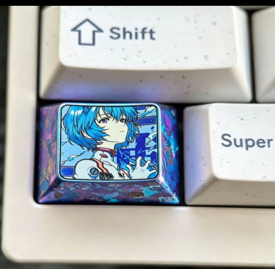 EVA, Ayanami Rei Theme Design, 1.25 U titanium alloy personalized keycaps, mechanical keyboard metal decorative keycaps, anime and game culture peripheral keycaps