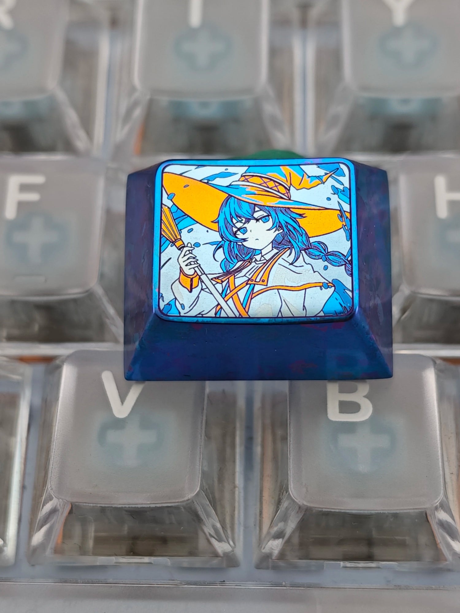 Mushoku Tensei: Jobless Reincarnation，Roxy Migurdia Greyrat ，1.25 U titanium alloy personalized keycaps, mechanical keyboard metal decorative keycaps, anime and game culture peripheral keycaps