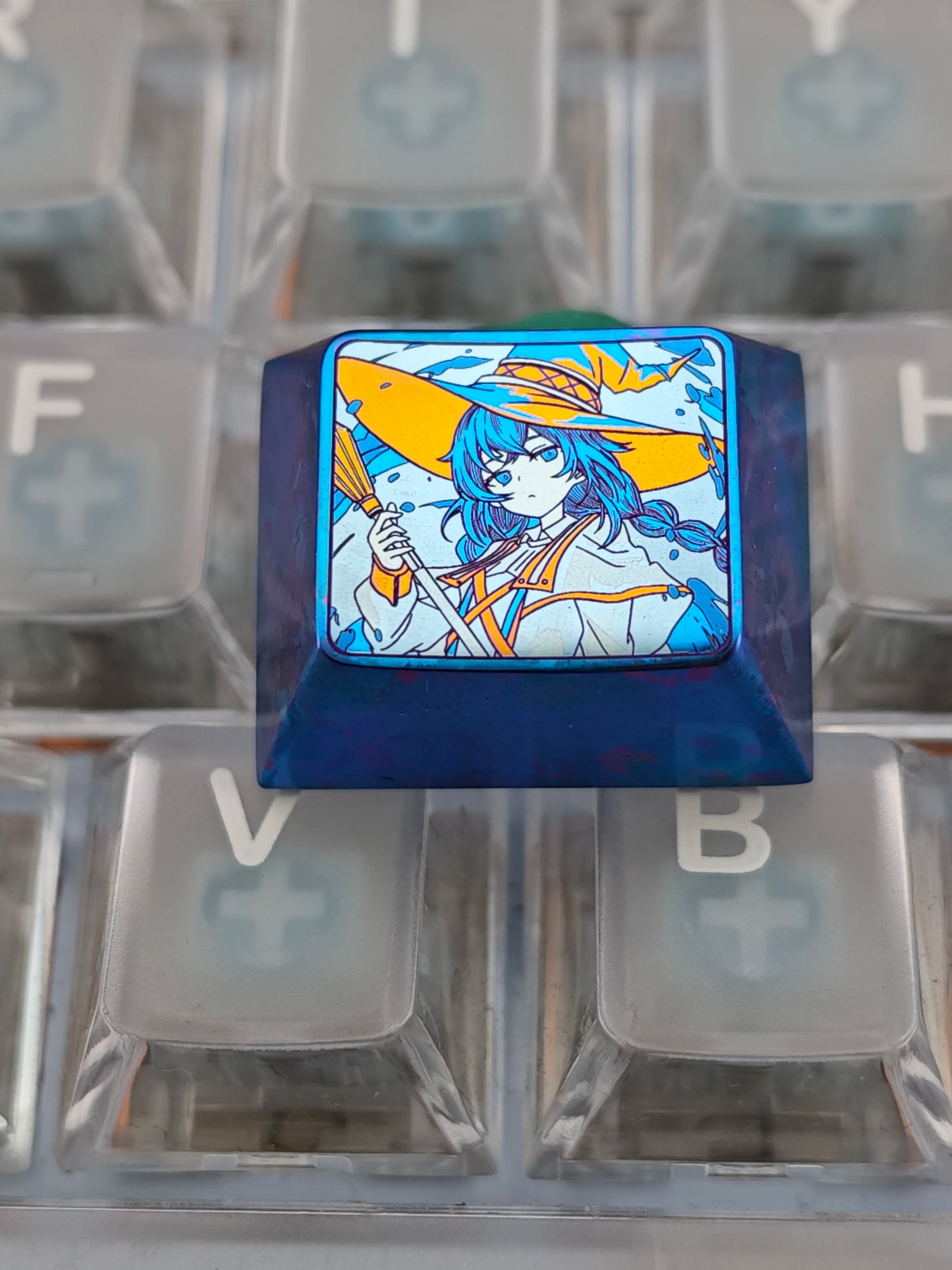 Mushoku Tensei: Jobless Reincarnation，Roxy Migurdia Greyrat ，1.25 U titanium alloy personalized keycaps, mechanical keyboard metal decorative keycaps, anime and game culture peripheral keycaps