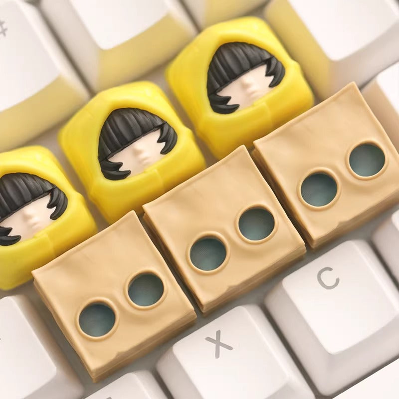 Little Nightmares， Multi colored resin molded personalized keycaps, handmade resin mechanical keyboard art keycaps