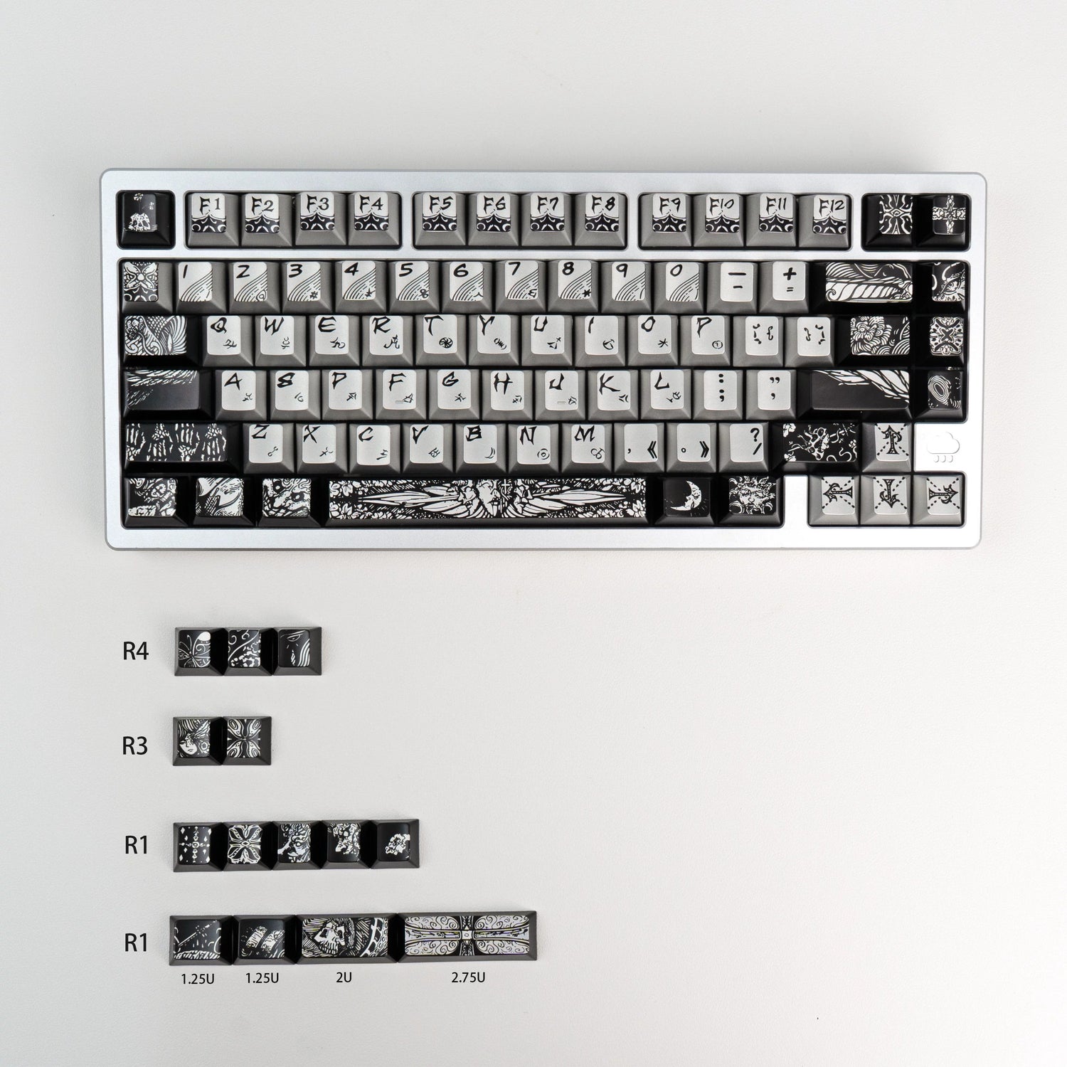 Fallen angel themed design, metallic matte texture PBT material personalized keycap set,  cultural creative decoration keycap set, compatible with 61/64/68/75/84/87/104 mechanical keyboard