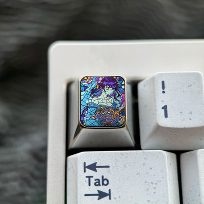 Genshin Impact, Raiden Shogun Color Broken Glass Theme, 1U Titanium Alloy Personalized Keycaps, Anime Game Culture Creative Mechanical Keyboard Decorative Keycaps