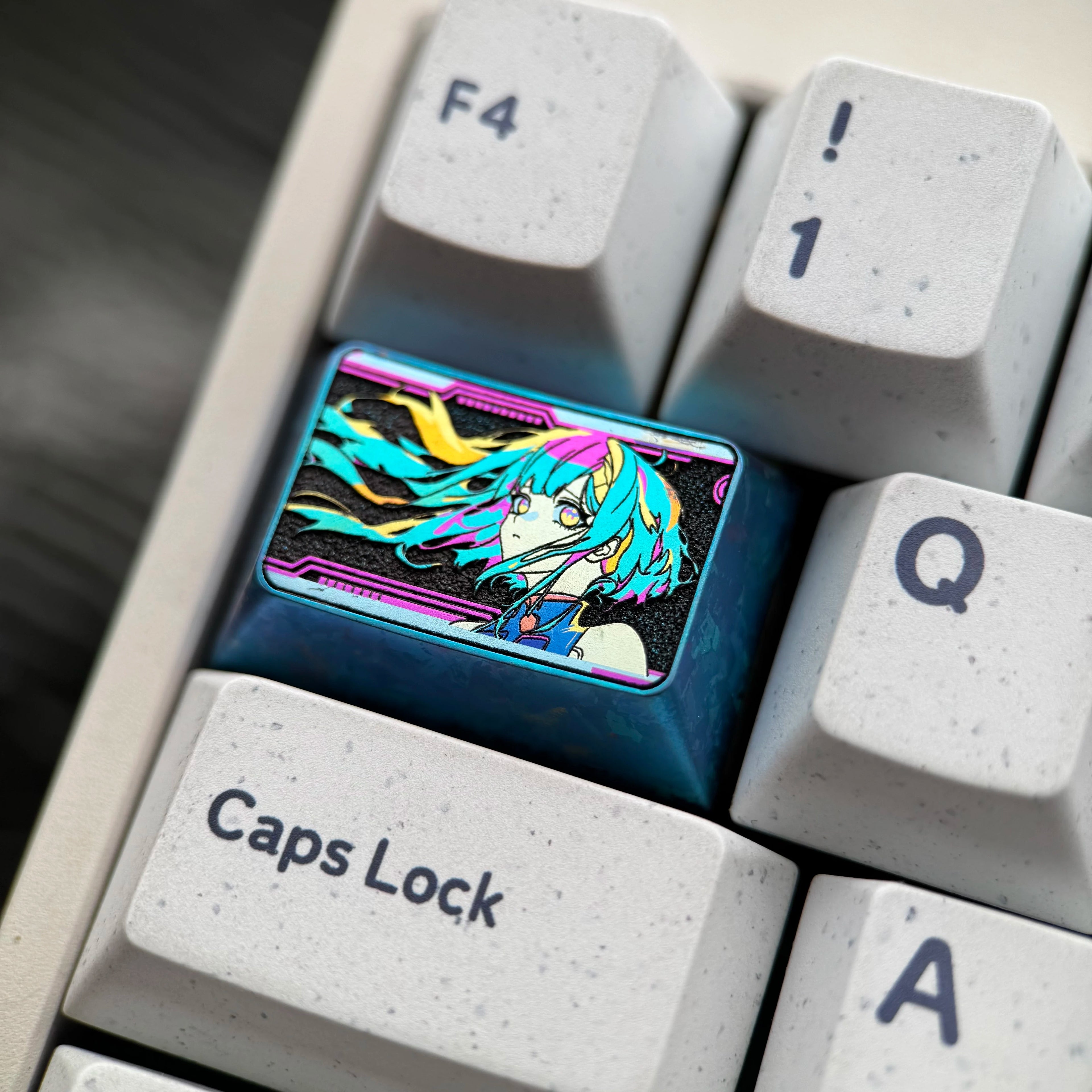 Cyberpunk, Lucy, 2.25U/2U/1.5U titanium alloy personalized keycaps, mechanical keyboard decorative metal keycaps