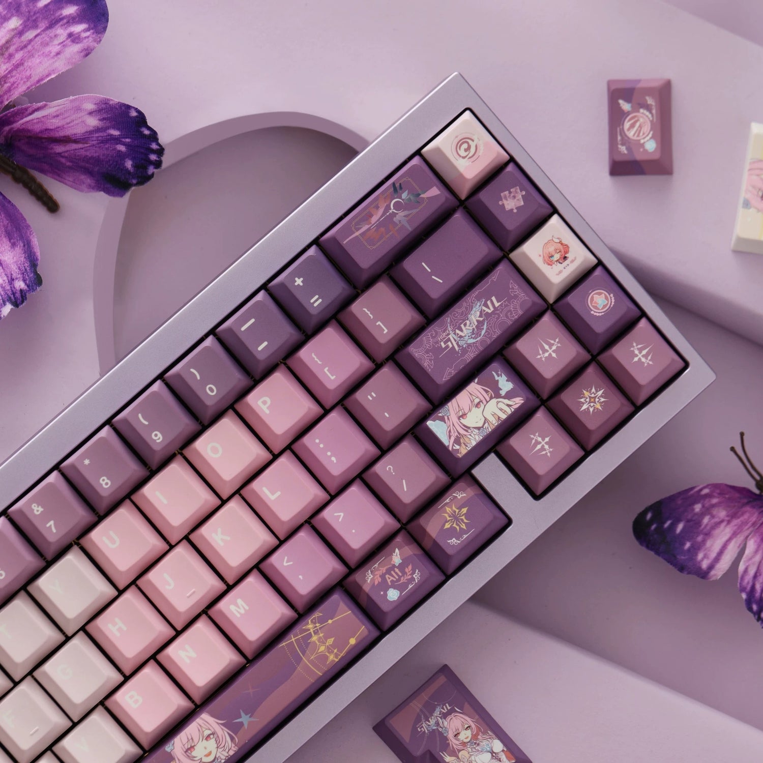Honkai: Star Rail series, Cyrene theme, original high PBT material keycaps, full five sided thermal sublimation process mechanical keyboard custom set keycaps
