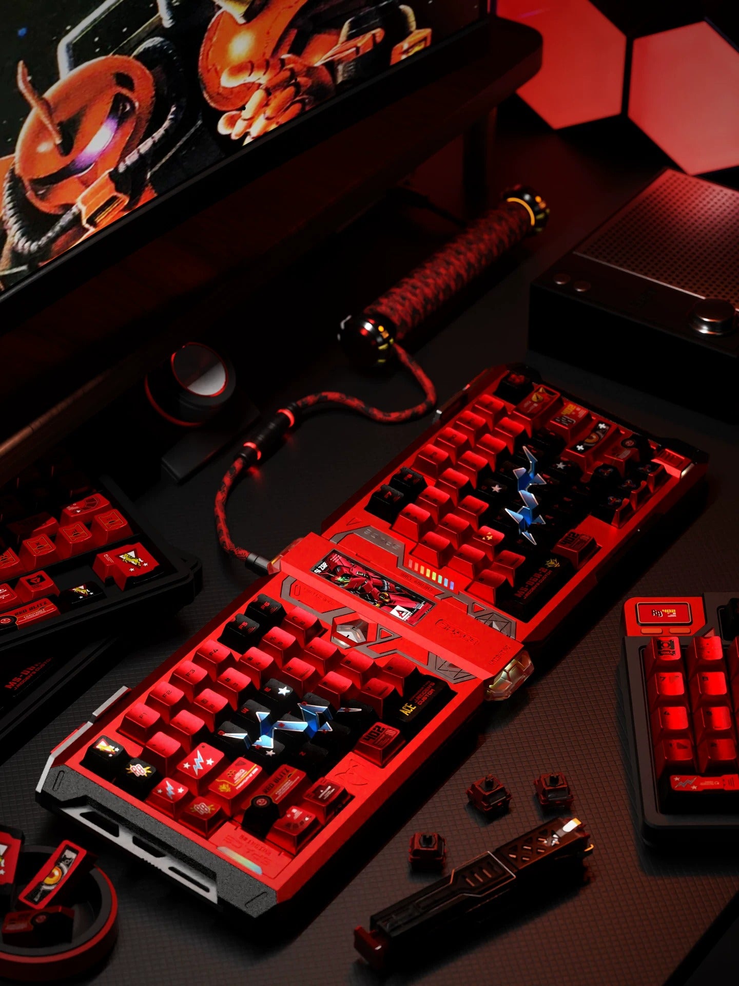 GUNDAM series, designed with Johnny Ridden theme MS-06S，Keycaps Customized Mechanical Keyboard PBT Thermal Sublimation Original Factory Height, compatible with 61/64/68/75/84/87/104 key mechanical keyboards