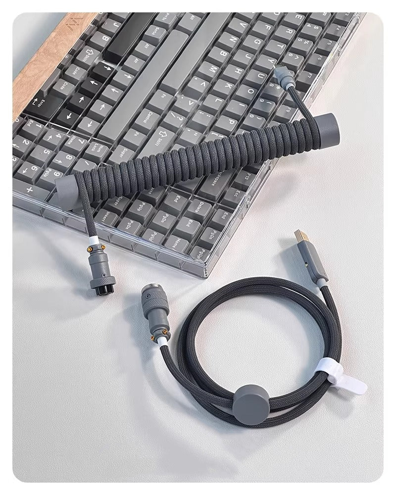Deep space gray handmade custom keyboard 1.5M aviation plug spiral data cable, overall gray hardware gray