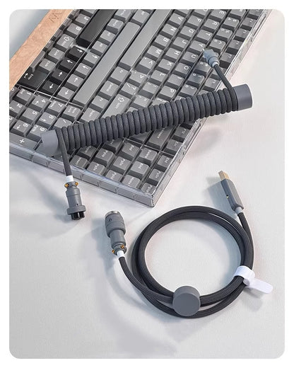 Deep space gray handmade custom keyboard 1.5M aviation plug spiral data cable, overall gray hardware gray