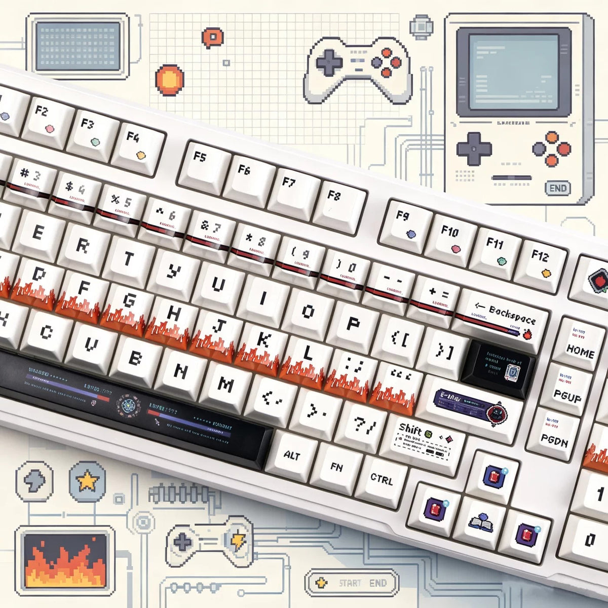 Pixel world keycaps, PBT material personalized keycap set, creative decorative keycap set, compatible with 61/64/68/75/84/87/104 mechanical keyboard replacement keycap