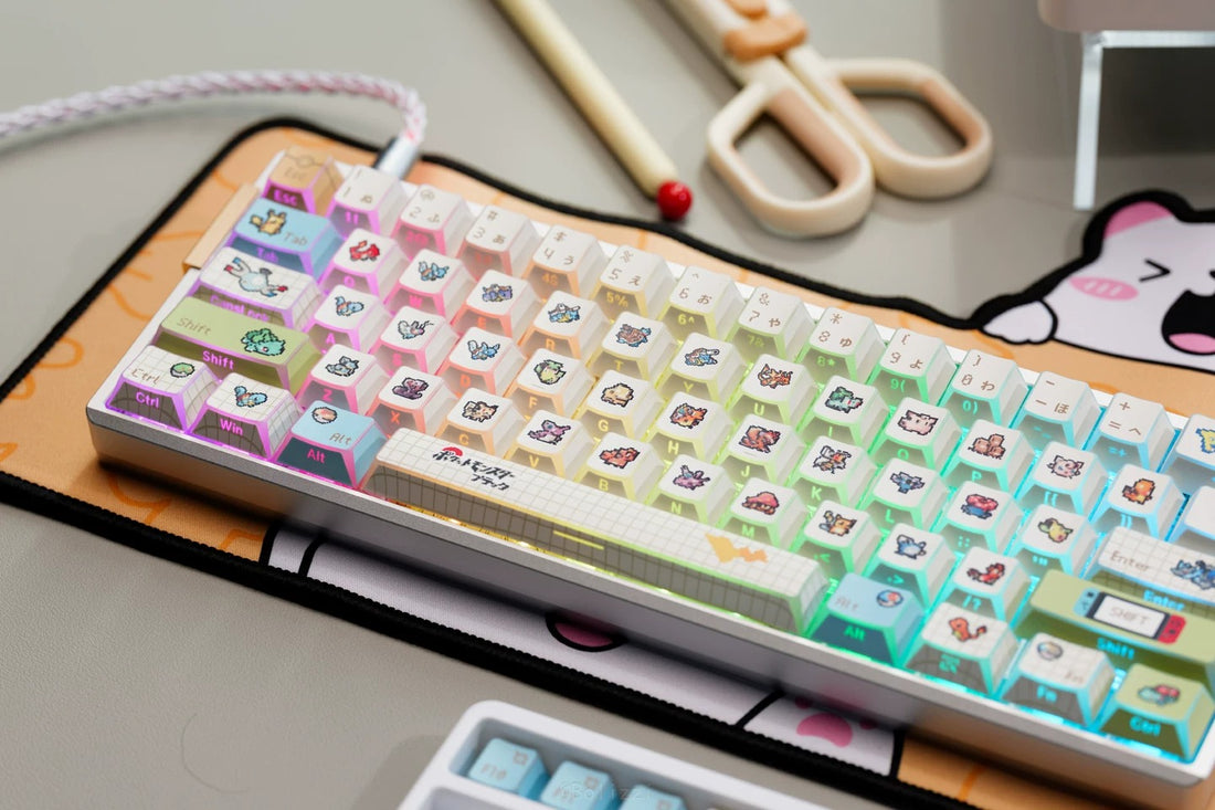 Pok é mon theme, version 2.0 edge translucent mechanical keyboard replacement keycap set, anime and game cultural and creative keycaps set, Compatible with 61/64/68/75/84/87/104 Key Mechanical Keyboard Keycap Set