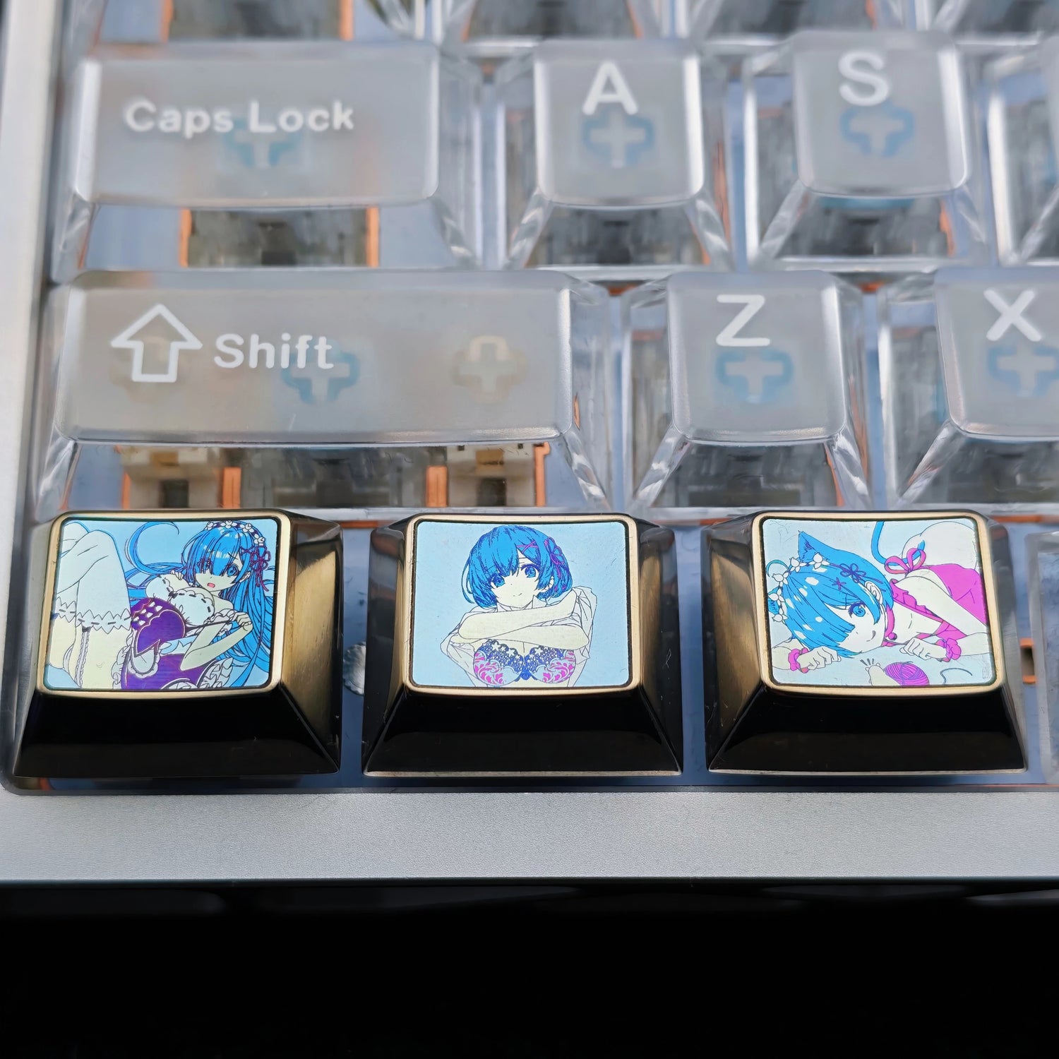 Re:Life in a different world from zero，Rem，1.25U Titanium alloy personalized keycaps, anime creative culture metal material keycaps, mechanical keyboard decorative keycaps