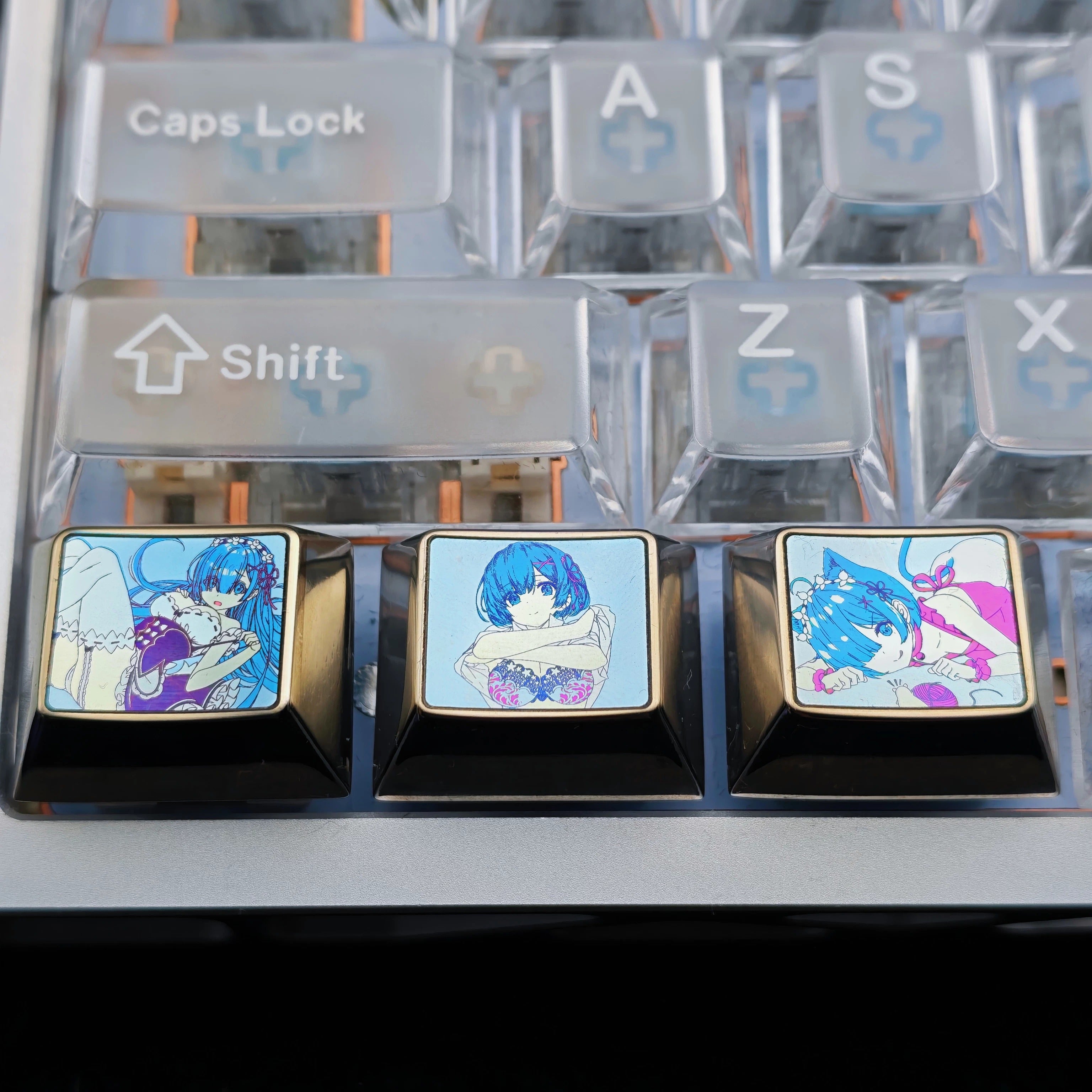 Re:Life in a different world from zero，Rem，1.25U Titanium alloy personalized keycaps, anime creative culture metal material keycaps, mechanical keyboard decorative keycaps