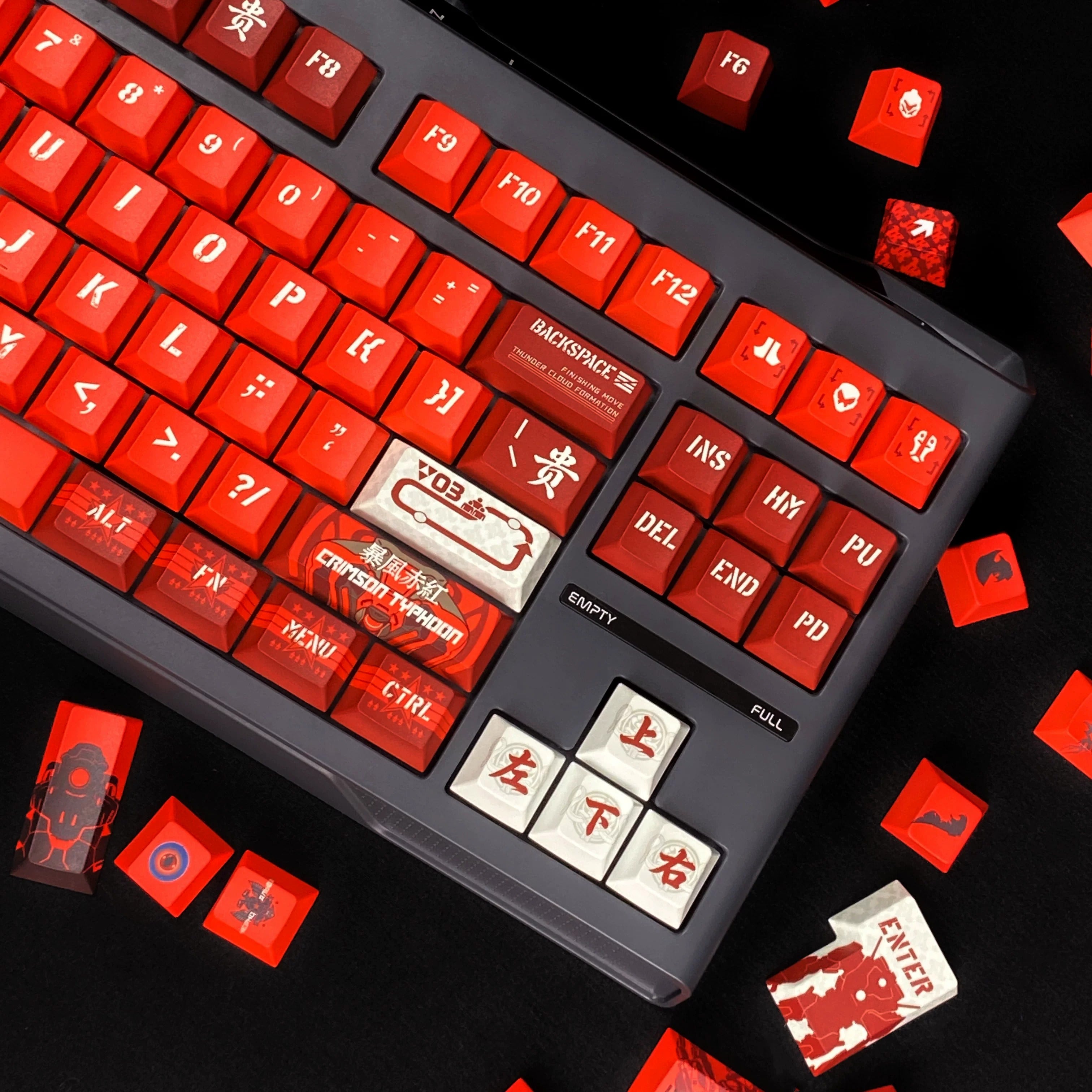 Pacific Rim theme, Crimson Typhoon，PBT material personalized keycaps, mechanical keyboard replacement keycap set, anime and game cultural and creative keycaps set, Compatible with 61/64/68/75/84/87/104 Key Mechanical Keyboard Keycap Set