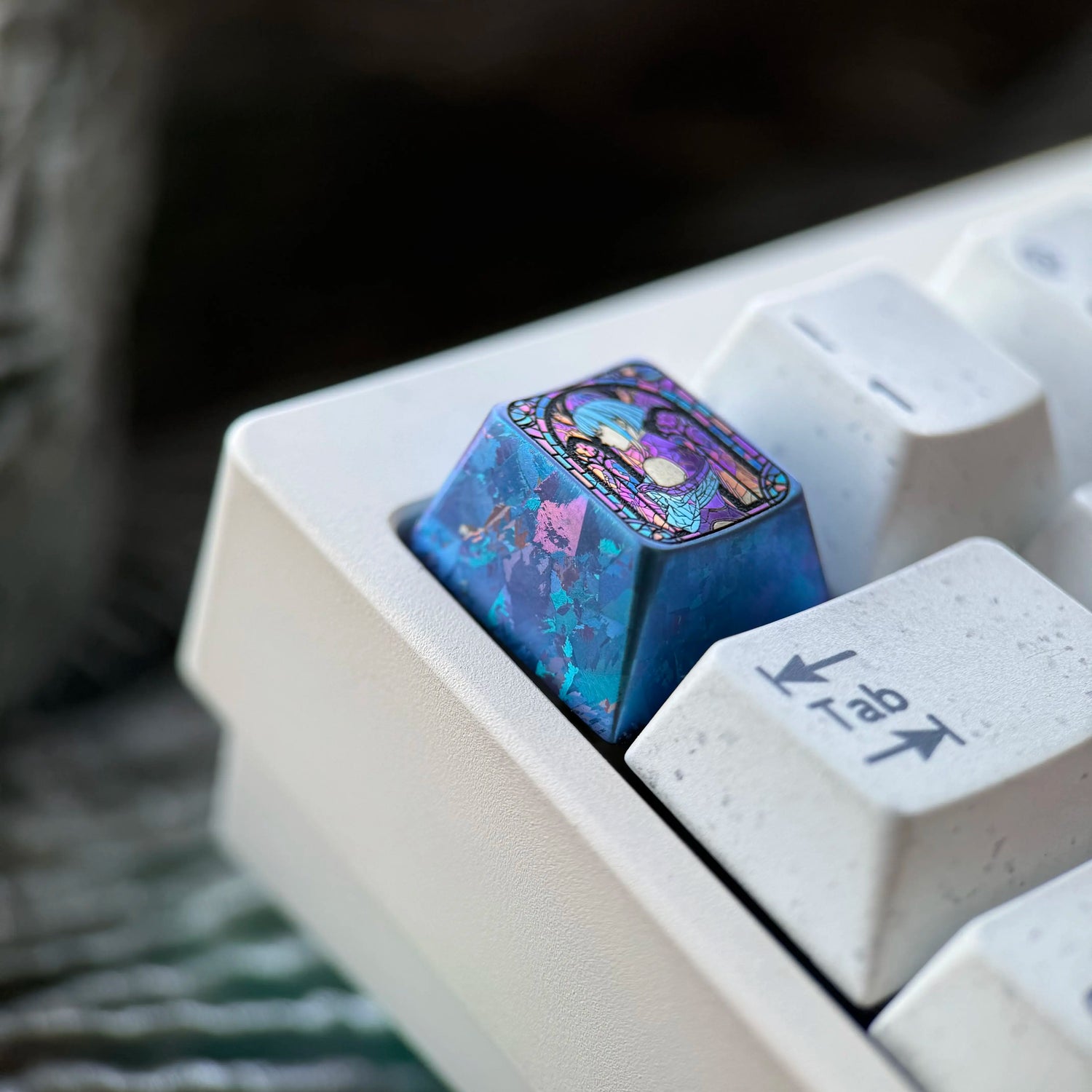 Cyberpunk, Lucyna Kushinada glass floral style 1U titanium alloy personalized keycaps, anime and game creative peripheral mechanical keyboard decoration keycaps