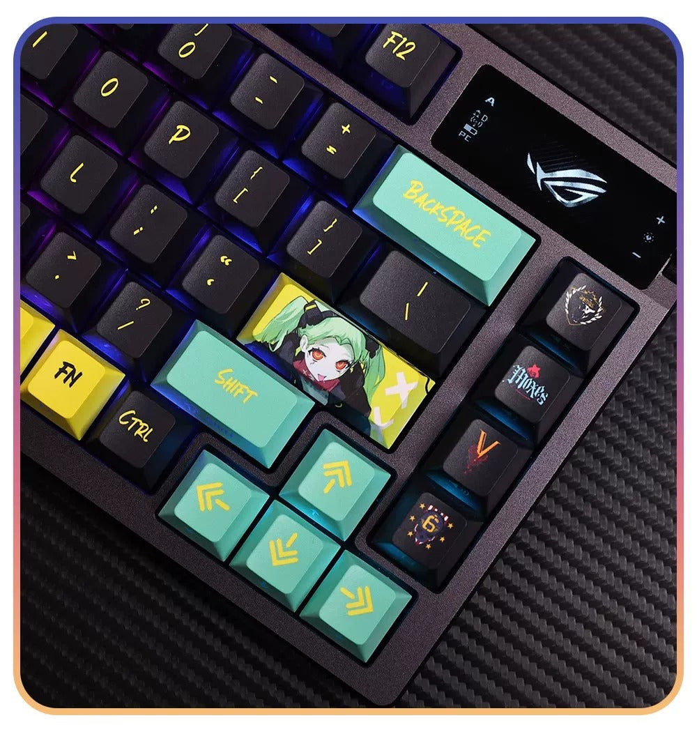 Cyberpunk: Edgerunners, PBT material personalized keycaps, mechanical keyboard replacement keycap set, anime and game cultural and creative keycaps set, Compatible with 61/64/68/75/84/87/104 Key Mechanical Keyboard Keycap Set