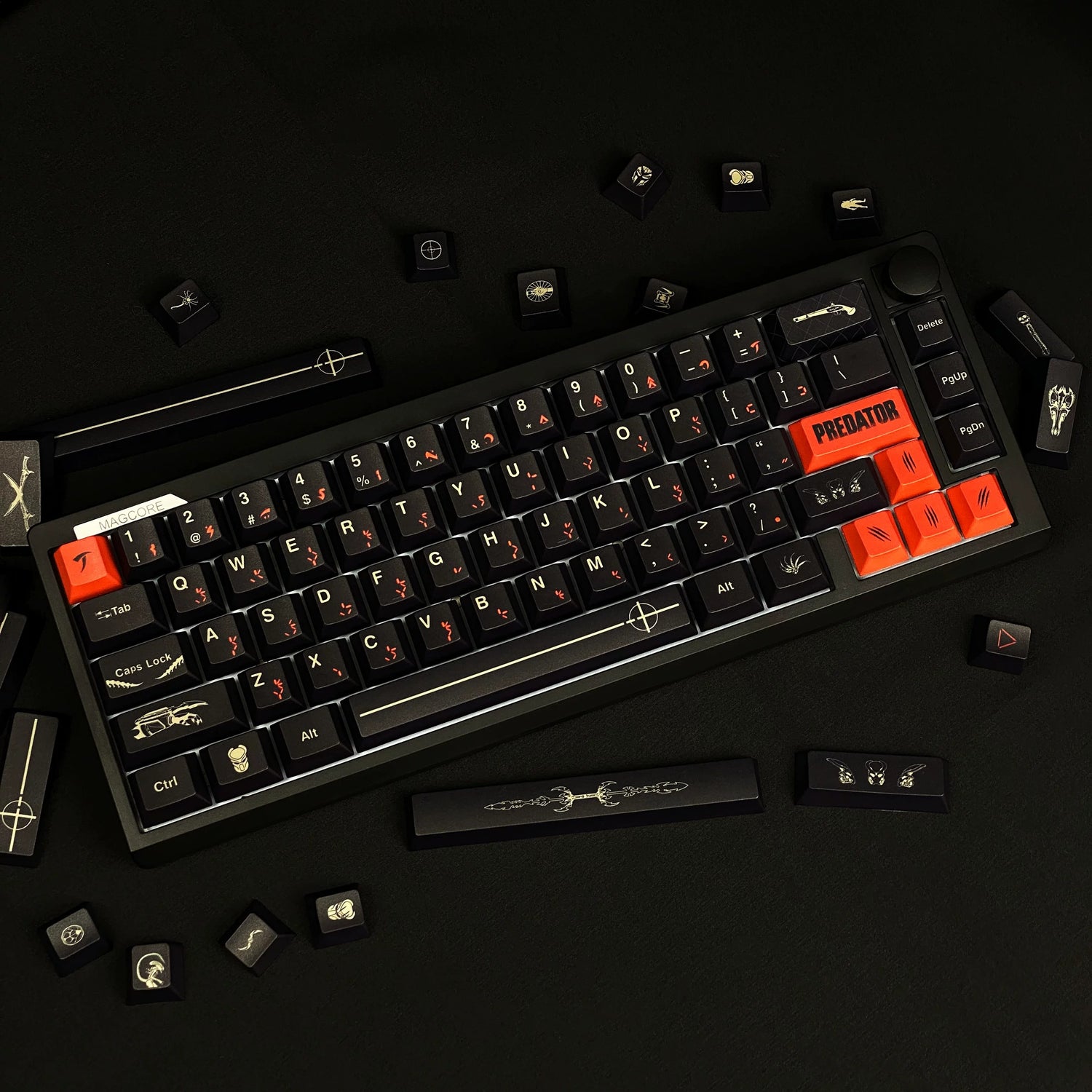 The Predator theme design replaces keycaps, PBT material material personalized keycap set, Anime movie keycap set, compatible with 61/64/68/75/84/87/104 mechanical keyboard replacement keycap