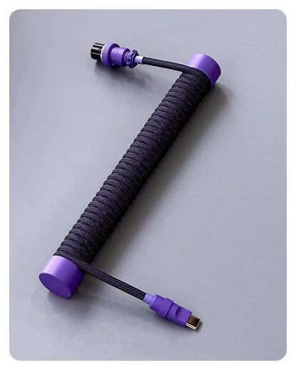 Dark night purple handmade custom keyboard 1.5M aviation plug spiral data cable, overall purple hardware purple
