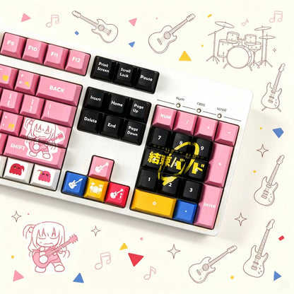 Bocchi The Rock! ， Kessoku Banndo cartoon characters PBT material personalized keycap set, anime keycap culture peripheral mechanical keyboard decoration keycaps， Compatible with 61/64/68/75/84/87/104 key mechanical keyboard keycap set