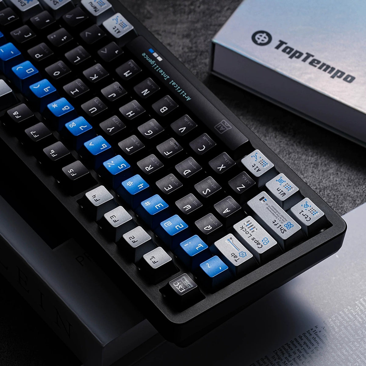 Artificial intelligence themed design, personalized key cap set with metallic paint texture, AI intelligent mechanical keyboard decorative keycaps, compatible with 61/64/68/75/84/87/104 key mechanical keyboard