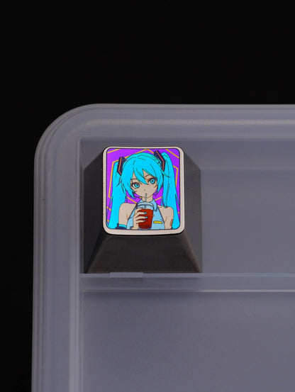 Hatsune Miku theme design, 1U titanium alloy personalized key cap, music animation metal decorative key cap, mechanical keyboard can replace art key cap