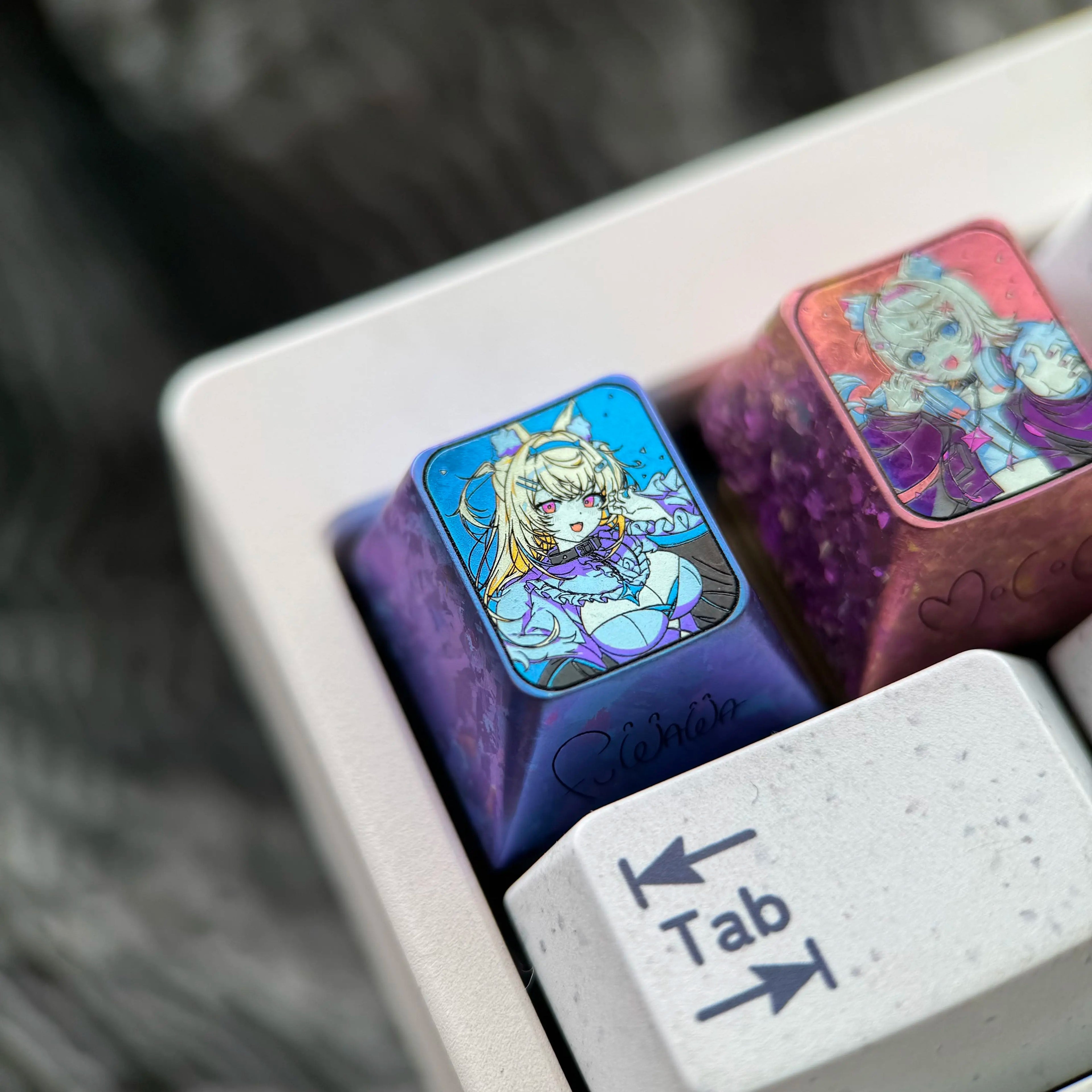 FUWAMOCO theme, 1U titanium alloy personalized keycap, anime and game soft and cute mechanical keyboard decoration keycap