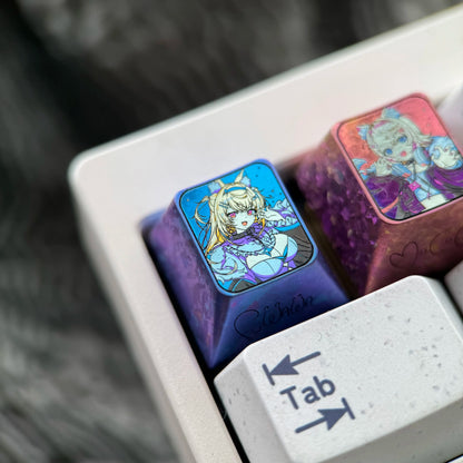 FUWAMOCO theme, 1U titanium alloy personalized keycap, anime and game soft and cute mechanical keyboard decoration keycap