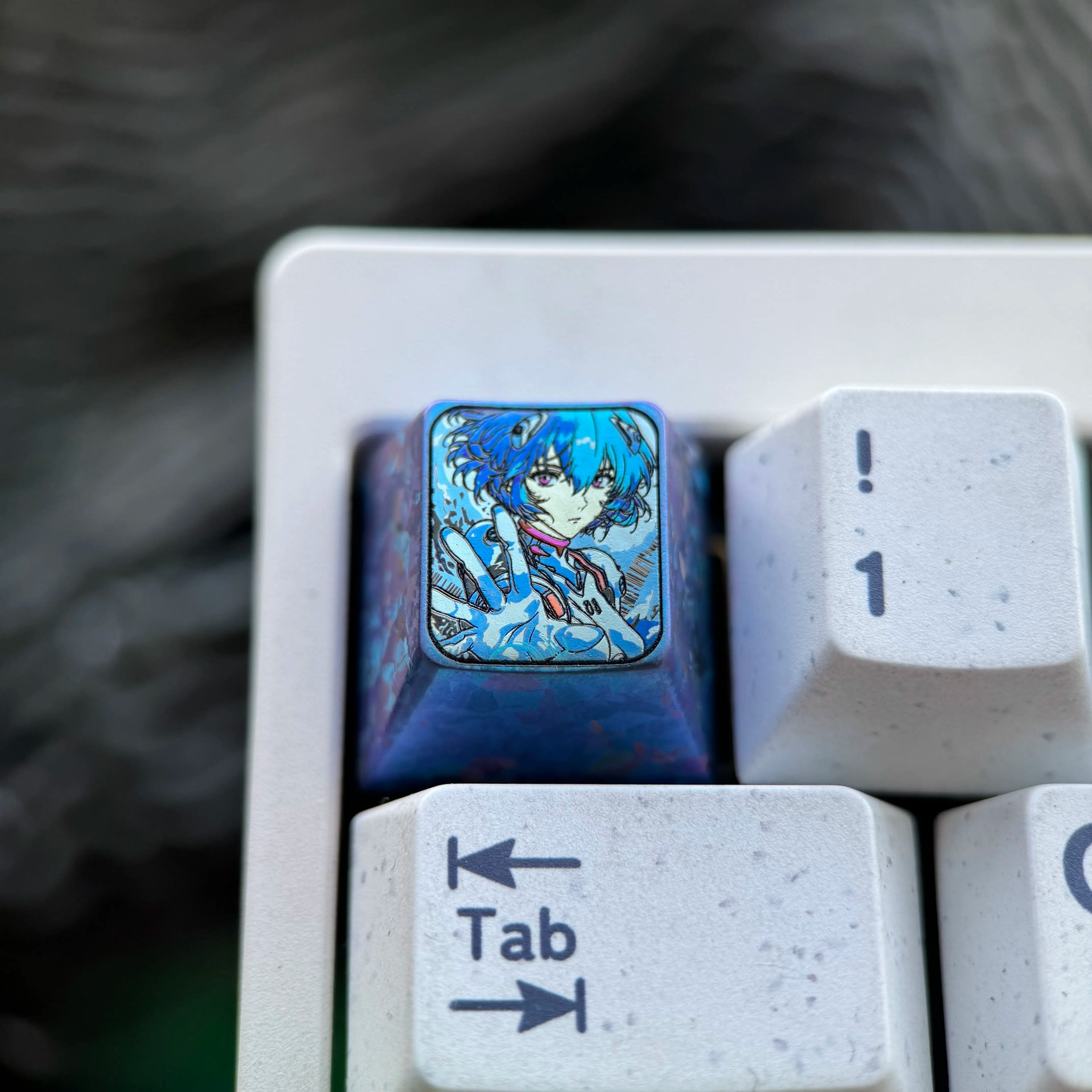 EVA series, Ayanami Rei theme, 5 styles of 1U titanium alloy personalized keycaps, optional height, can be freely combined, metal decorative keycaps, mechanical keyboard, artistic and creative keycaps