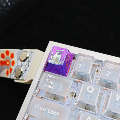 Chainsaw Man, Reze themed design, 1U titanium alloy decorative keycaps, anime, gaming, cultural and creative peripheral products, mechanical keyboards, metal personalized keycaps