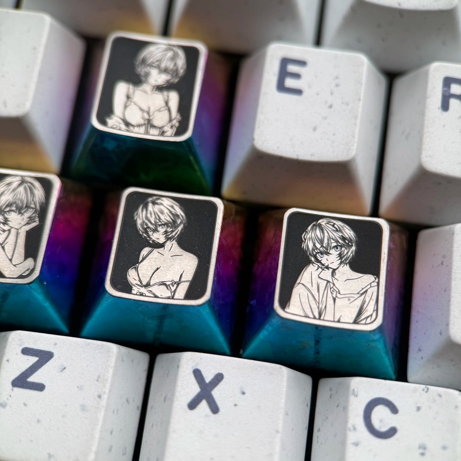 EVA，Ayanami Rei，WASD/directional key titanium alloy set personalized keycaps, anime and game decorative art keycap combination customized metal set
