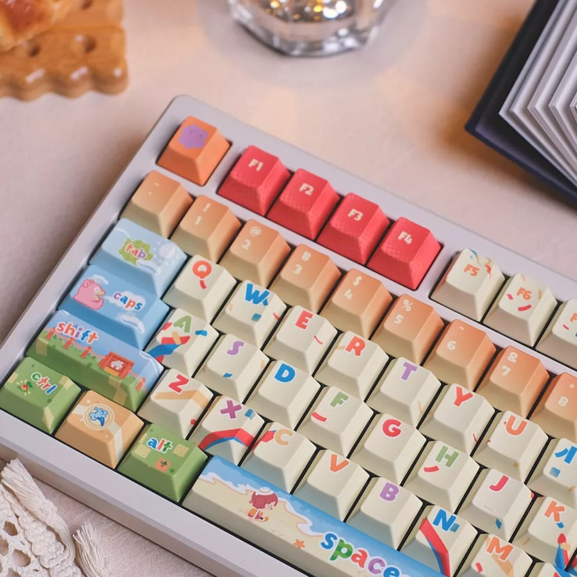 Pok é mon themed cartoon version PBT material personalized key cap set, animation game culture creative decoration key cap set, compatible with 61/64/68/75/84/87/104 key mechanical keyboard