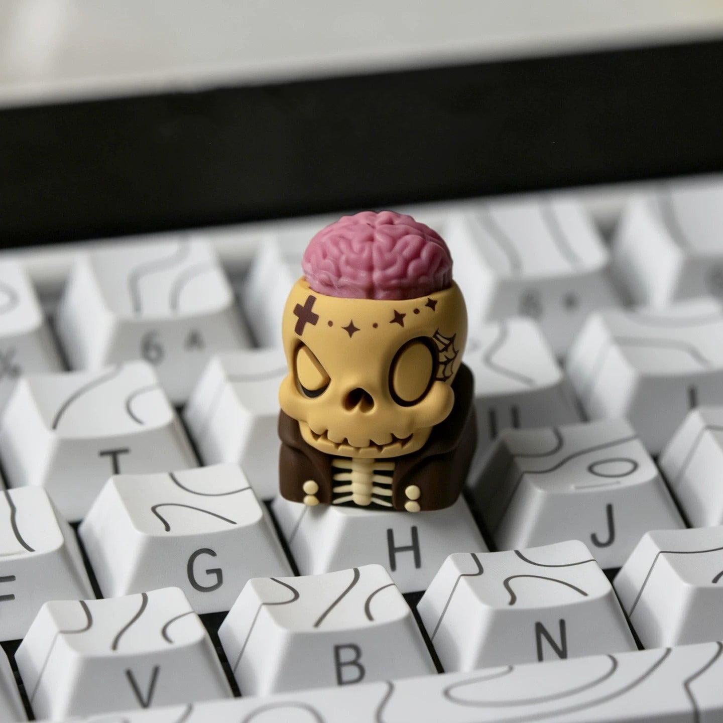 Original Design Brainstorming Skeleton Series, multi-color resin molded personalized keycaps, cartoon image creative cultural keycaps, mechanical keyboard handmade decorative keycaps