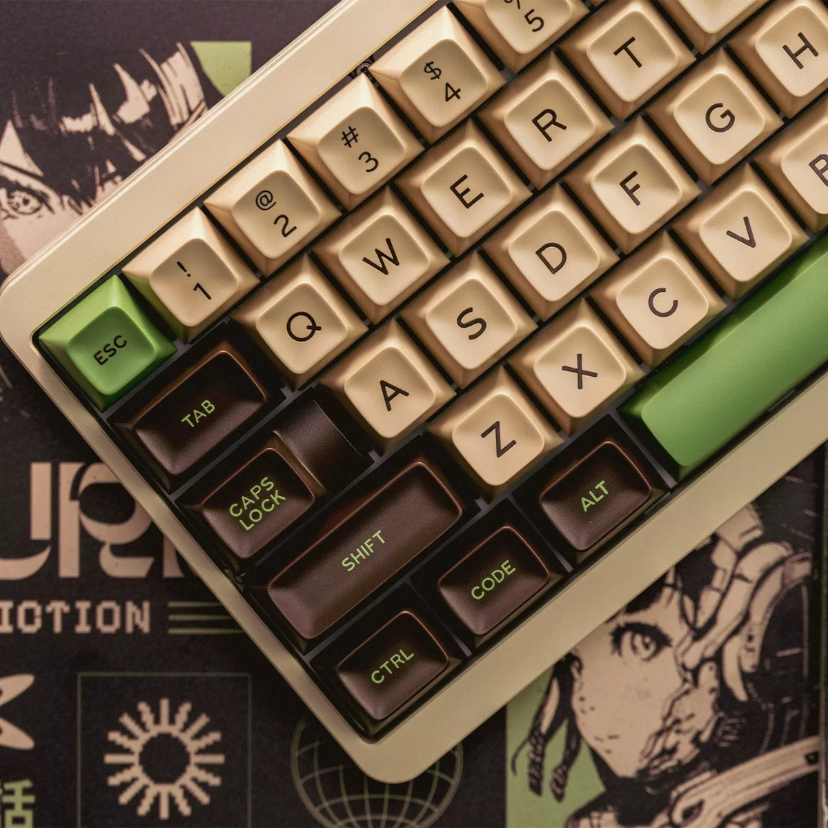 Star Wars, Yoda themed color scheme, ABS two-color injection molding material personalized keycaps, mechanical keyboard replacement keycap set, Daily creative keycap matching, compatible with 61/64/68/75/84/87/104 Key Mechanical Keyboard Keycap Set