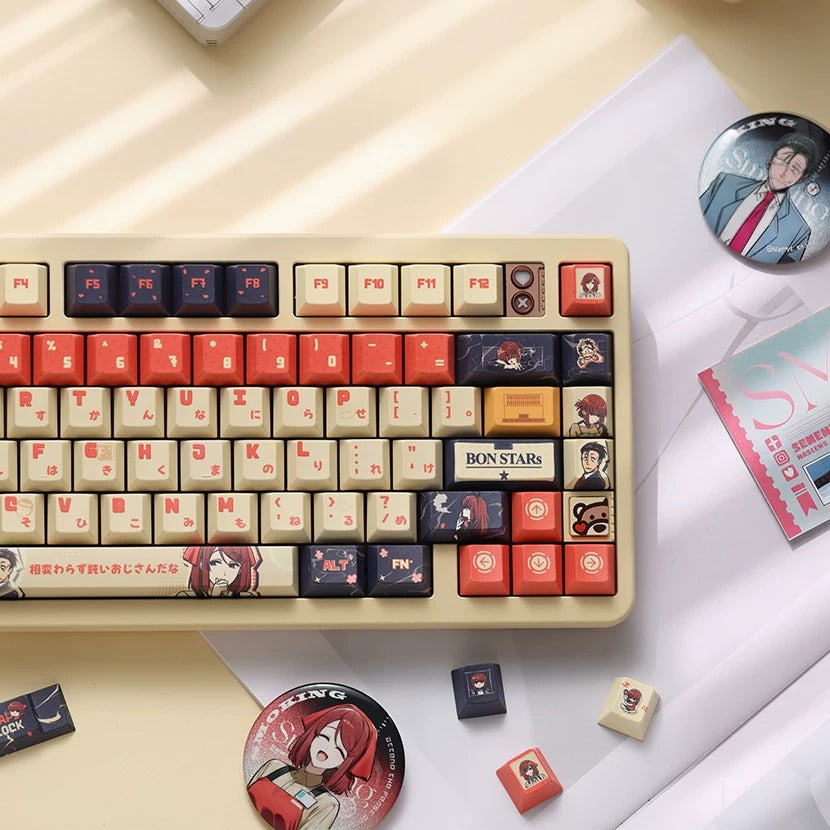Smoking Behind the Supermarket with You，PBT material Original Factory Height,  mechanical keyboard replacement keycap set, Compatible with 61/64/68/75/84/87/104 Key Mechanical Keyboard Keycap Set