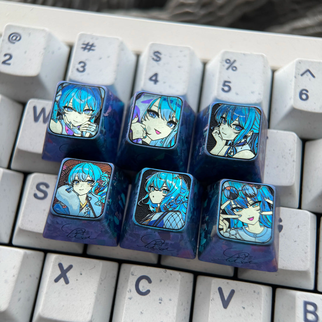 Hoshimachi Suisei, 1U titanium alloy personalized keycap, anime, gaming, cultural and creative mechanical keyboard decoration keycap