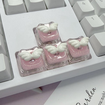Cute wing resin personalized keycap directional key set, white wing shaped creative keycap, mechanical keyboard decorative keycap