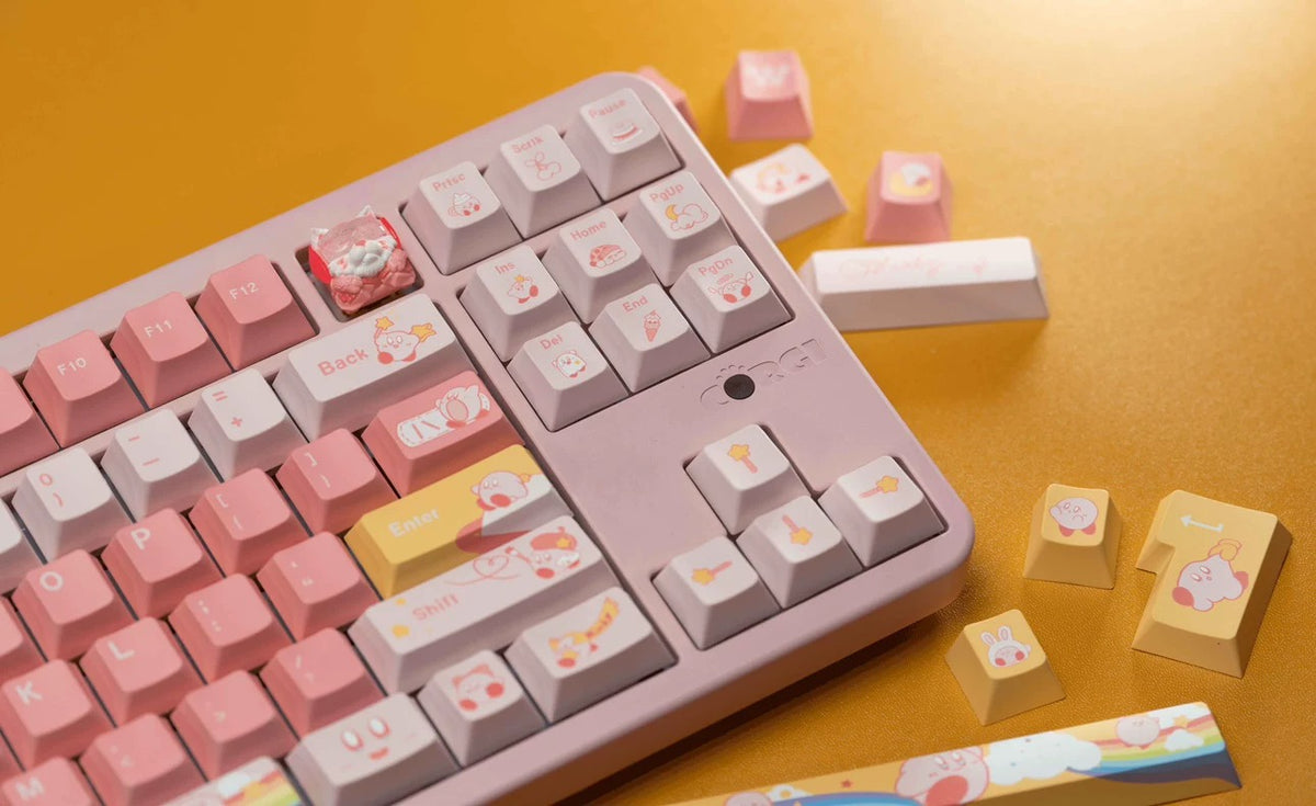 Kirby theme, PBT material, sublimation, Game anime Personalized keycap set, original factory height mechanical keyboard decorative keycap set，anime keycap set suitable for 61/64/68/75/84/87/104 Key Mechanical Keyboard