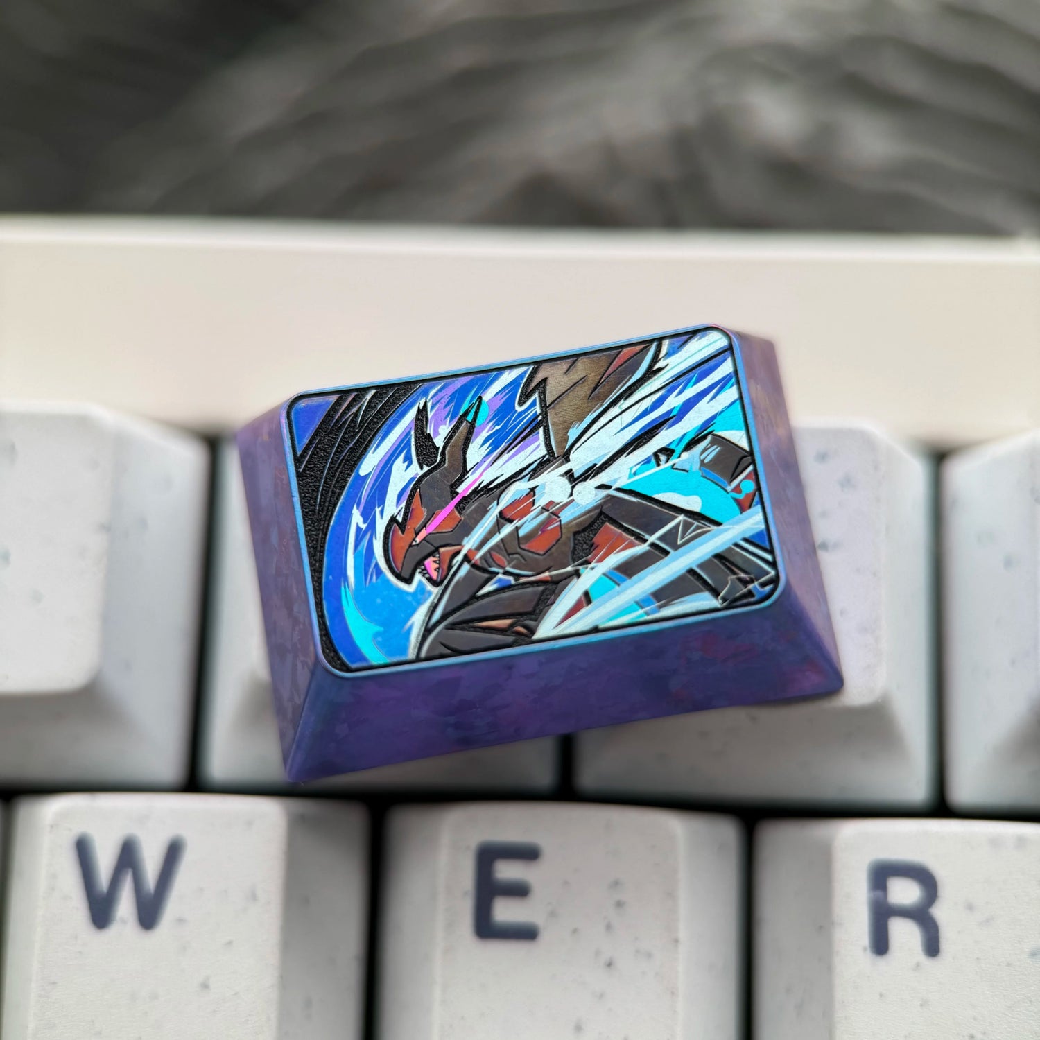 Pok é mon series, Zekrom theme, 1.5U titanium alloy personalized keycaps, anime metal keycaps, mechanical keyboard decorative keycaps