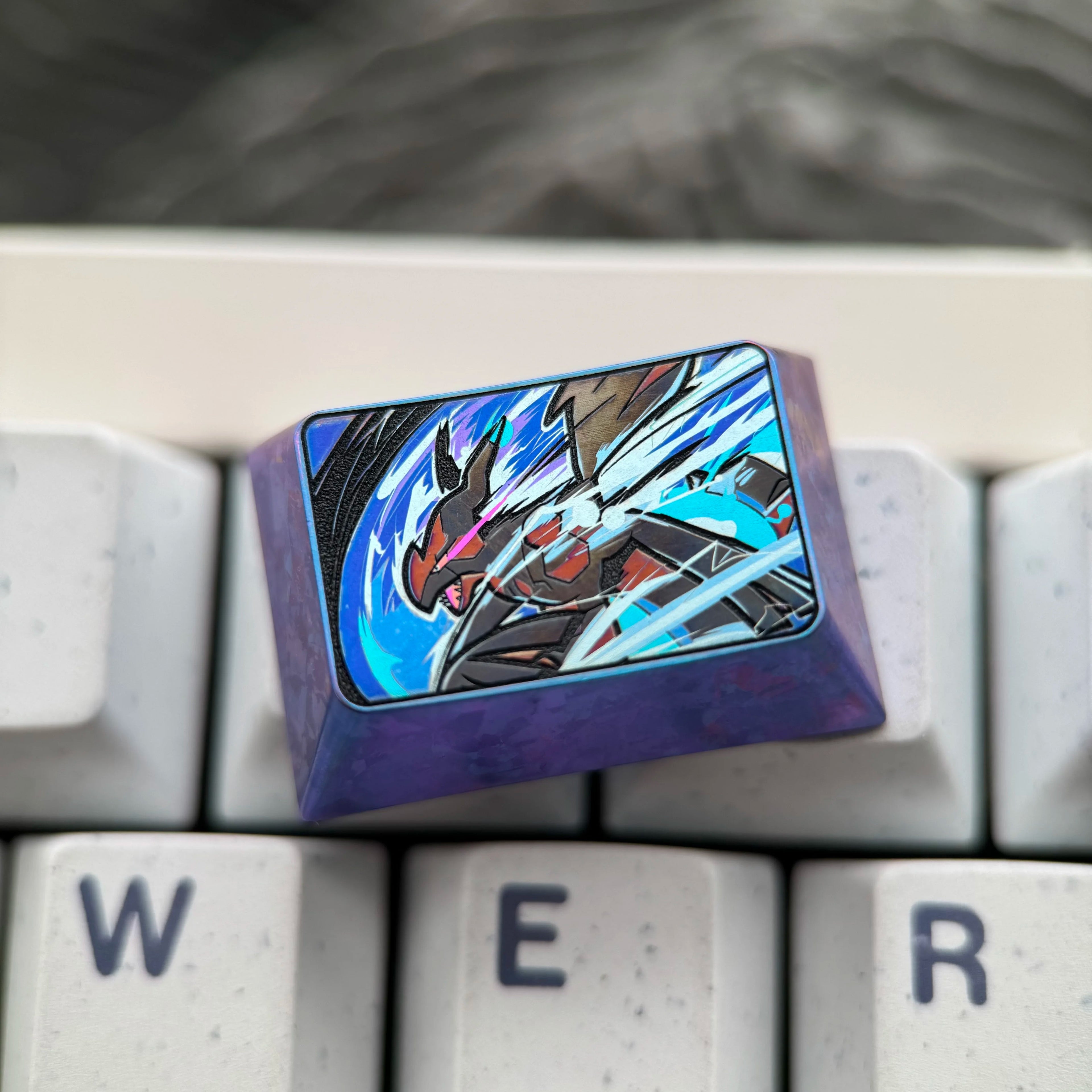 Pok é mon series, Zekrom theme, 1.5U titanium alloy personalized keycaps, anime metal keycaps, mechanical keyboard decorative keycaps